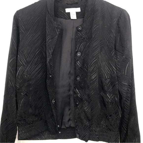 H&M Black Silky Textured Linear Print Bomber Jacket - Picture 5 of 16
